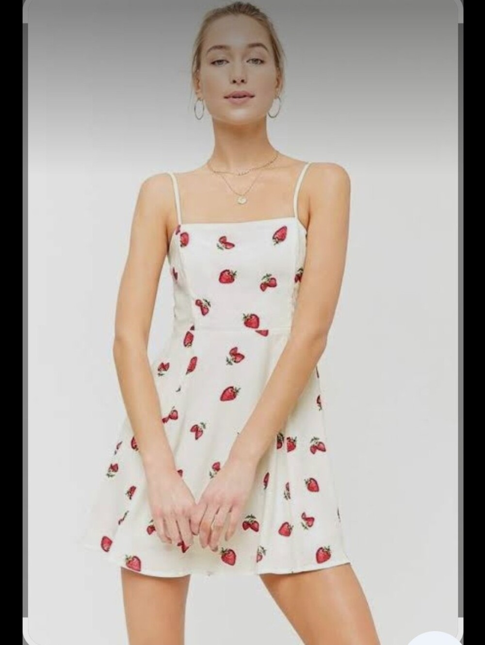 Forever21 Plus Size  White Strawberry-Print Spaghetti Strap Dress 2X